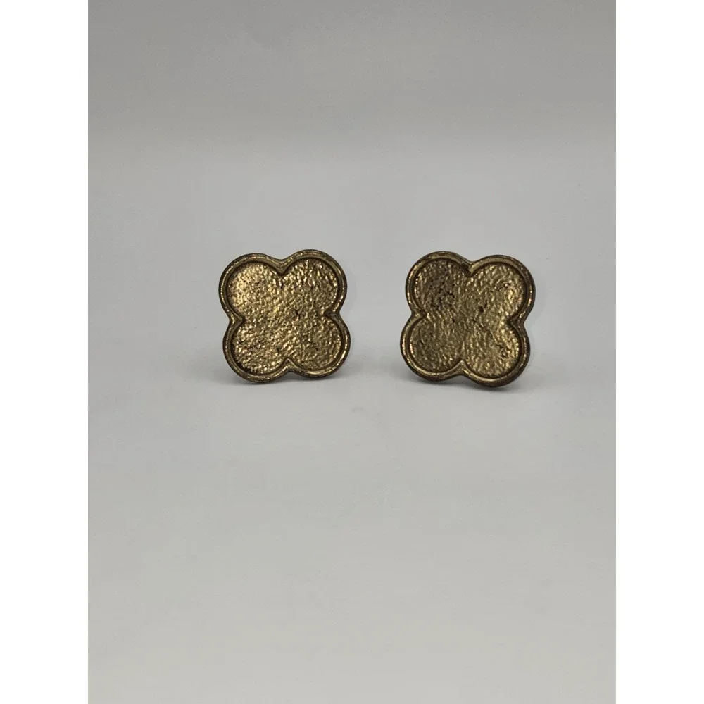 Quatrefoil Brass Tone Cabinet Knobs Pair Textured Clover Furniture Hardware